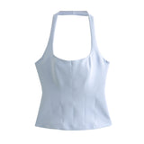 New Spring Style Hanging Collar Solid Color Slim Small Sling Blouse