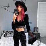 Long-Sleeved Bottomed Shirt Sexy Perspective Navel T-Shirt Ins Lace Flared Sleeve Slimming