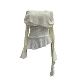 Ballet Style Shoulder Fold Texture Texture Coat Irregularly Ribbon Horn Sleeve Short Shirt