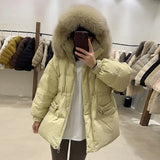 Korean Version Sweet Horn Buckle Down Jacket Female Long Winter New Fox Big Hair Collar Thick Warm Coat Tide-Outfit