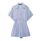 New Blended Striped Waist Short Jumpsuit