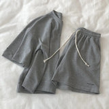 summer lazy sports wind breathable waffle loose leisure sports 2-piece suit short-sleeved wide-leg shorts