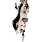 Long Striped Knitted Cardigan Large Version Of Loose Long-Sleeved Sweater Coat