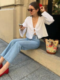 Fashion Solid Lace Up Loose T Shirt Women Elegant V Neck Long Flare Sleeve Tops Spring Female Commute Street Chic