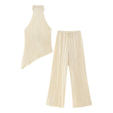 New Autumn Style Asymmetrical Neck Top 0219810 Pleated Trousers