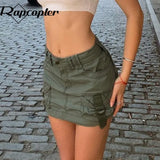 Y2K Grey Green Jeans Skirts Pockets Bandage Low Waisted Denim Mini Skirts Retro Zip Cute Pencil Skirts Women