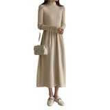 Zingj Collar Knitted Dress Apricot Color Shows Thin Medium And Long Hem A-Shaped Skirt Bottomed Out Wearing Long-Sleeved Sweater Skirt