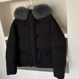High Sense Fox Big Hair Collar Down Jacket Female 2024 Winter Thick Length Of The Square Button Warm Bestie Coat Tide-Outfit