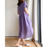 Women O-Neckline Knee-length Cotton Dress Plus Size M-4XL Short Sleeve Loose Swing Dress female casual straight dresses