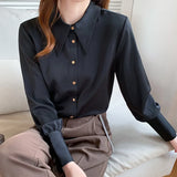 Small Pointed Collar Satin Gloss Commuter Professional White Shirt Female Design Sense Niche 2025 Autumn