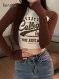 Vintage Women T-shirt Long Sleeve Y2k Gothic Crop Tops Graphic Printed Tshirts Koreanm Style Streetwear Tee Tops