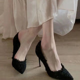 Women's Fine Heel 2025 New Autumn And Winter Weaving French Pointed Single Shoes Small Scented Women's
