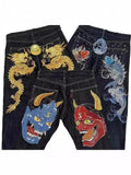High Street Jeans Male Personality Printed Hip Hop Fashion Clothing Straight Pants High Waist Y2K