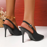 Women 2025 Summer New High-Heeled Shoes Buckle Women's Shoes Fashion Fine Heel Tip Head