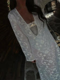 Women Sexy Floral Print See Through Solid Sunscreen Dress Chic V Neck Flare Sleeved Long Robes Summer Lady Beach Bikini