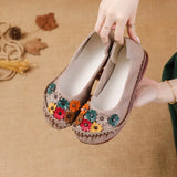 Zingj Spring And Summer New Soft-Soled Low-Heeled Women's Shoes National Style Leather Flowers Women's Singles Shoes Comfortable And Soft Mother