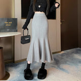 Zingj Half Skirt Women's Spring And Autumn Korean Version Solid Color Slim Long Skirt Shows Skinny Buttocks Fishtail Skirt With Long Winter
