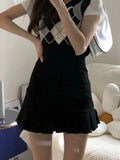 Sexy High Waist Pleated Mini Skirt Women Korean Fashion A Line Skirt Summer Preppy Style Casual All Match Black Skirt