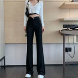 Zingj Pants Children 2024 Autumn New High Waist Show Thin Micro Bell Bottom Pants Black Hanging Casual Pants Autumn Tide-Outfit