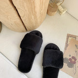 Zingj Slippers Wool Slippers Indoor Home Autumn And Winter Short Plush Flat Bottom Open Drag A Large Size Slippers- Outfit