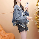 Zingj Short Denim Jacket Female Autumn 2024 New Autumn Loose Lazy Wind Versatile Top-Outfit