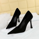 Zingj Fashion Simple Show Thin High Heels Wine Glass With High Heel Shallow Pointed Suede Women's Singles