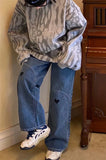 Summer Blue Denim Jeans Women Korean Loose Love Pattern Baggy Jeans Feminino Wide Leg Pants Pantalon Pour