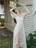 Floral Off Shoulder Maxi Dress For Woman Robe Sexy Side Split Chic Midi Sundress Vacation