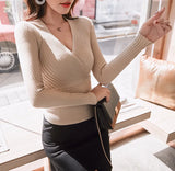 Zingj Shot Autumn And Winter New Low-Cut Tight Sexy Sweater Women's Thread Cross Deep V Neck Sweater