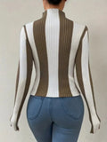 Women's Spring And Autumn Classic Black And White Bumpy Knitted Jersey Slimming Inside
