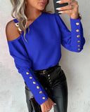 Zingj Hot Style Autumn And Winter Solid Color Metal Buckle Diagonal Shoulder Collar Button Shirt Shirt