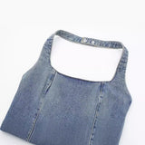 Spring Style Neckline Slimming Mini Denim Dress