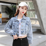 2022 Spring And Autumn New Korean Version Of Students Retro Hong Kong Flavor Loose Short Versatile Jacket Denim Jacket-Outfit