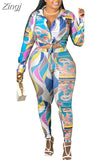 Two Piece Set Women Set Flower Print Long Sleeve Blouse Tops And Pant Suits Sheath Matching Fashion Outfit Spring