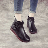 Zingj Flat-Soled Mother Shoes Korean Version Leisure Leather Short Boots Soft Flat Soles Anti-Skid Leisure Single Boots For The Middle-Aged And