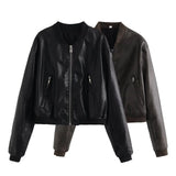 Temperament Leisure Spring New Style Retro Standing Collar Locomotive PU Imitation Leather Pilot Jacket