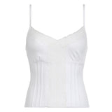 Girls Sexy Solid Color Tight Lace V-Collar Sling Top With Fashion Inside Pure Desire