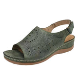 2025 Summer New Sloped Sandals Women's Hollow Flat Heel Toe Buckle With Retro Hole
