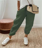 Women Cotton Trousers Pocket Tight Slacks Women's