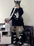 Gothic Casual Oversized Knitted Jumpers Grunge Cartoon Sweater Fashion Knitwear Y2k Aesthetic Balack Loose