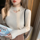 Zingj Machine Hollow Out Bottom Sweater Female Winter 2023 New Fat Sister Age Reduction Show Thin Simple Wind Knit