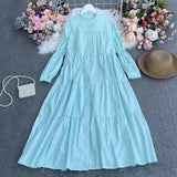 Zingj Temperament Aging Solid Color Simple Dress Autumn Dress Korean Version Fashion Bubble Long Sleeves Show Thin Button Long Skirt