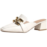 Zingj Red Envelope Head Half Slippers Female Summer New Outside Wear Temperament Paint Leather With Thick With Square Head Muller