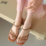 Fashion Ladies Sandals Chunky Heel Brand Elastic Slippers Summer 2023 Sandals Solid Color Elegant Mules Ladies