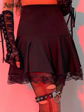 Mall Gothic High Wasit Skirt Women Y2k E-girl Lace Patchwork Vintage A-line Skirt Aesthetic Punk Sexy Emo Alt