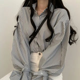 Women Striped Shirts Designer Lantern Sleeve Ulzzang Boyfriend Korean Style Fashionable Soft Tops Students All-match Casual