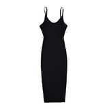 And Winter New Rib Flute Dress Elastic Tight Suspender Dress Knitted