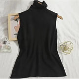 sweater vest autumn spring simple solid knitted turtleneck tank top women cozy