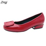 Women Fashion Red Pu Leather Short Square Heel Pumps Lady Casual High Quality Sky Blue Comfort Office