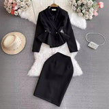 Jacket Dress Waist Lotus Leaf Edge Long High-End Ol Commuter Airfield Autumn Dress Two-Piece Set